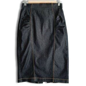 BISOU BISOU Y2K Blue Jeans Fitted High-Waist Pencil Midi Length Skirt Sz 6